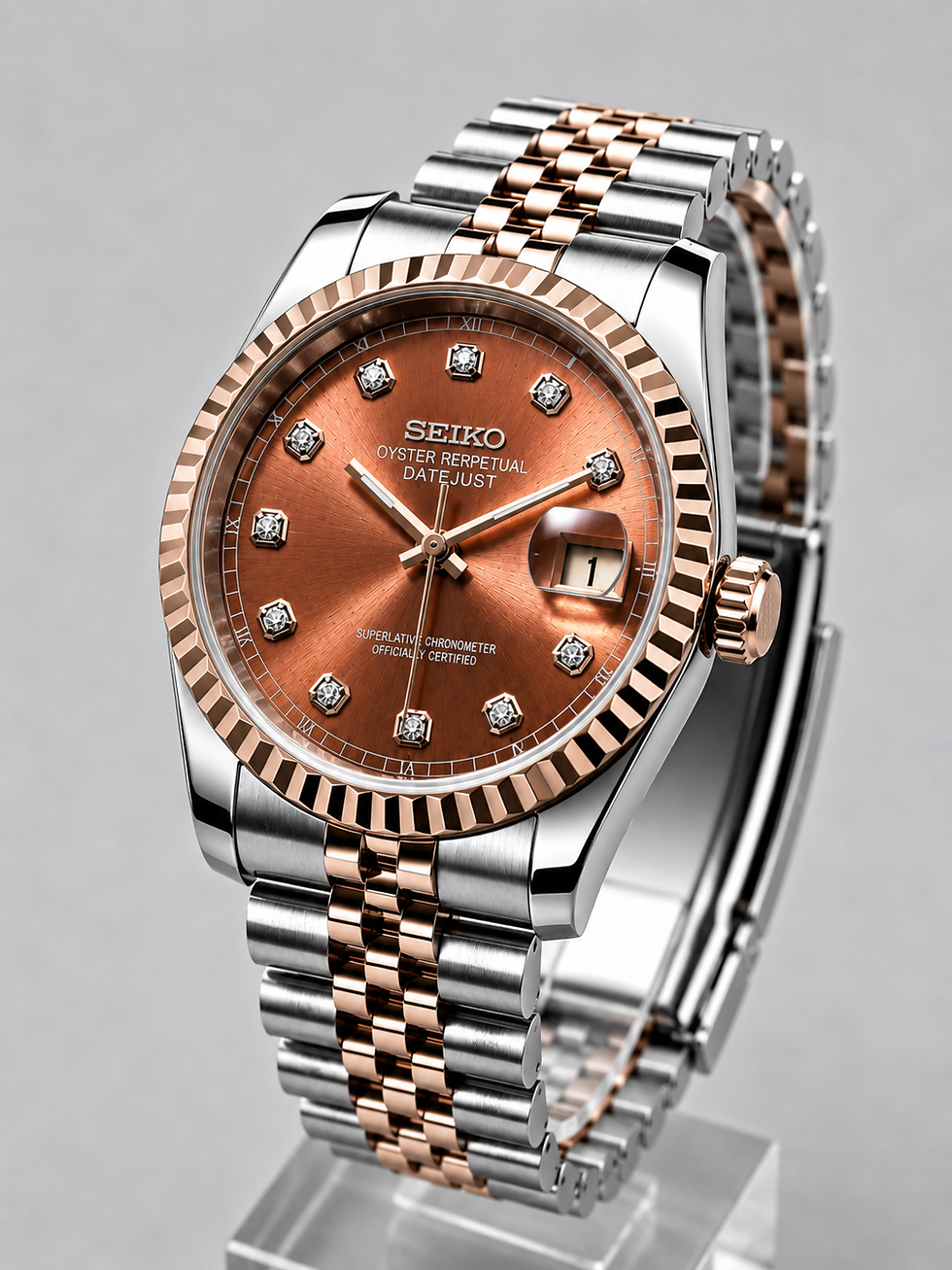 Thumbnail: SEIKO CUSTOM MOD - ROSE DIAMOND - TWO TONE ROSE GOLD