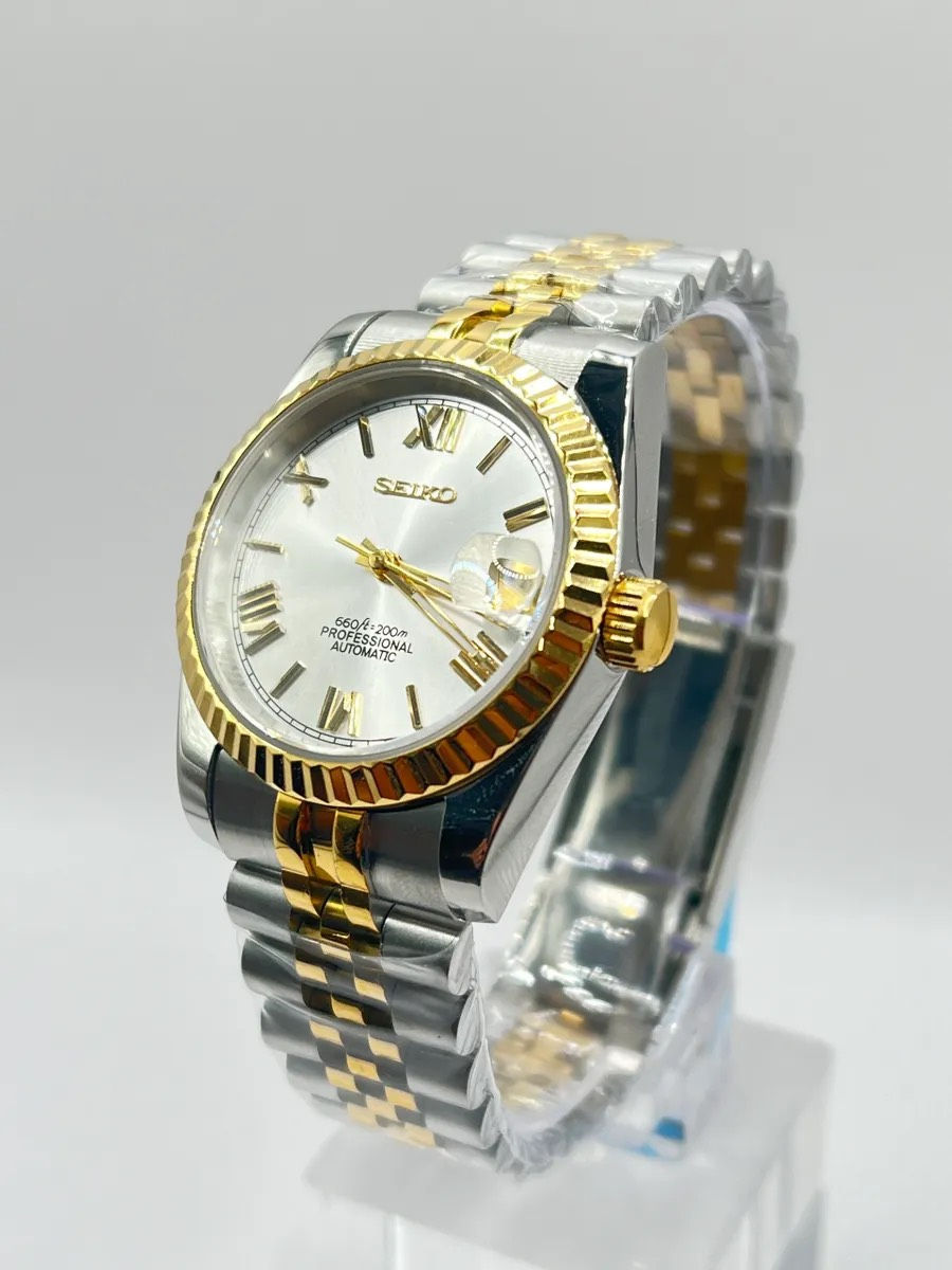 SEIKO CUSTOM MOD - ROMAN STYLE WATCH - TWO TONE GOLD