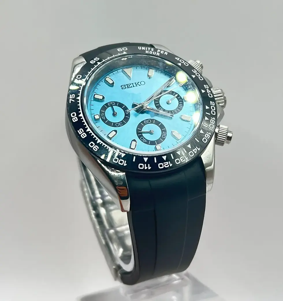Thumbnail: CUSTOM SEIKO MOD PANDA CHRONOGRAPH WATCH - PLATINUM BLUE