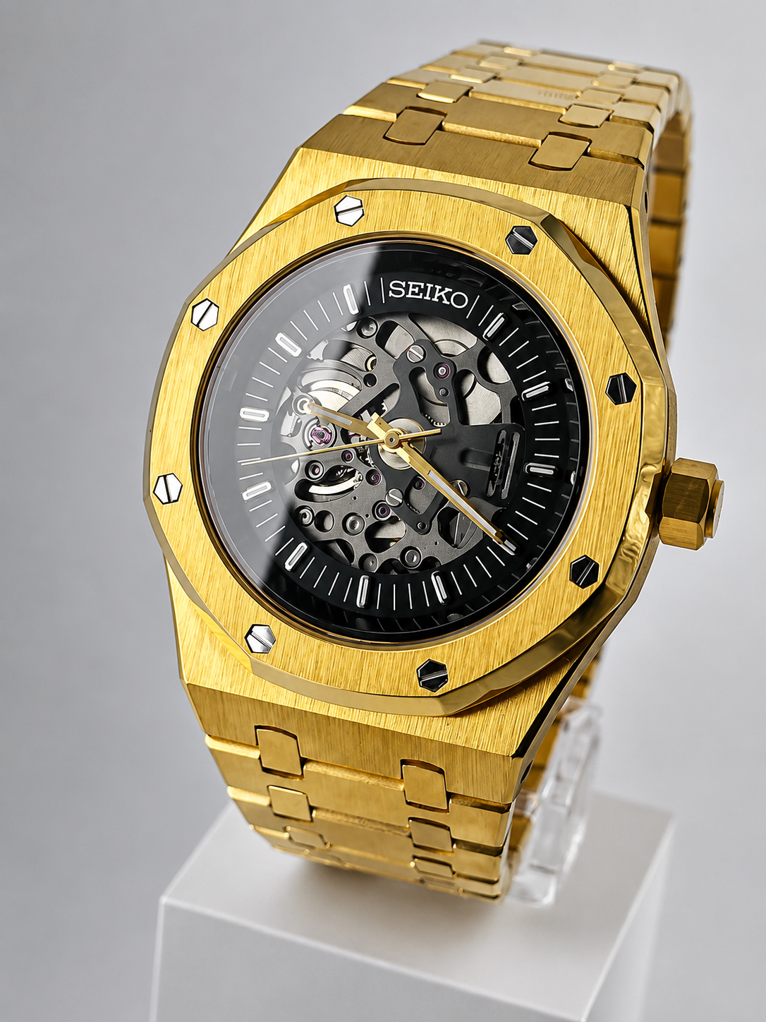 CUSTOM SEIKO MOD SKELETON GOLD OAK WATCH - SKELETON GOLD APEX