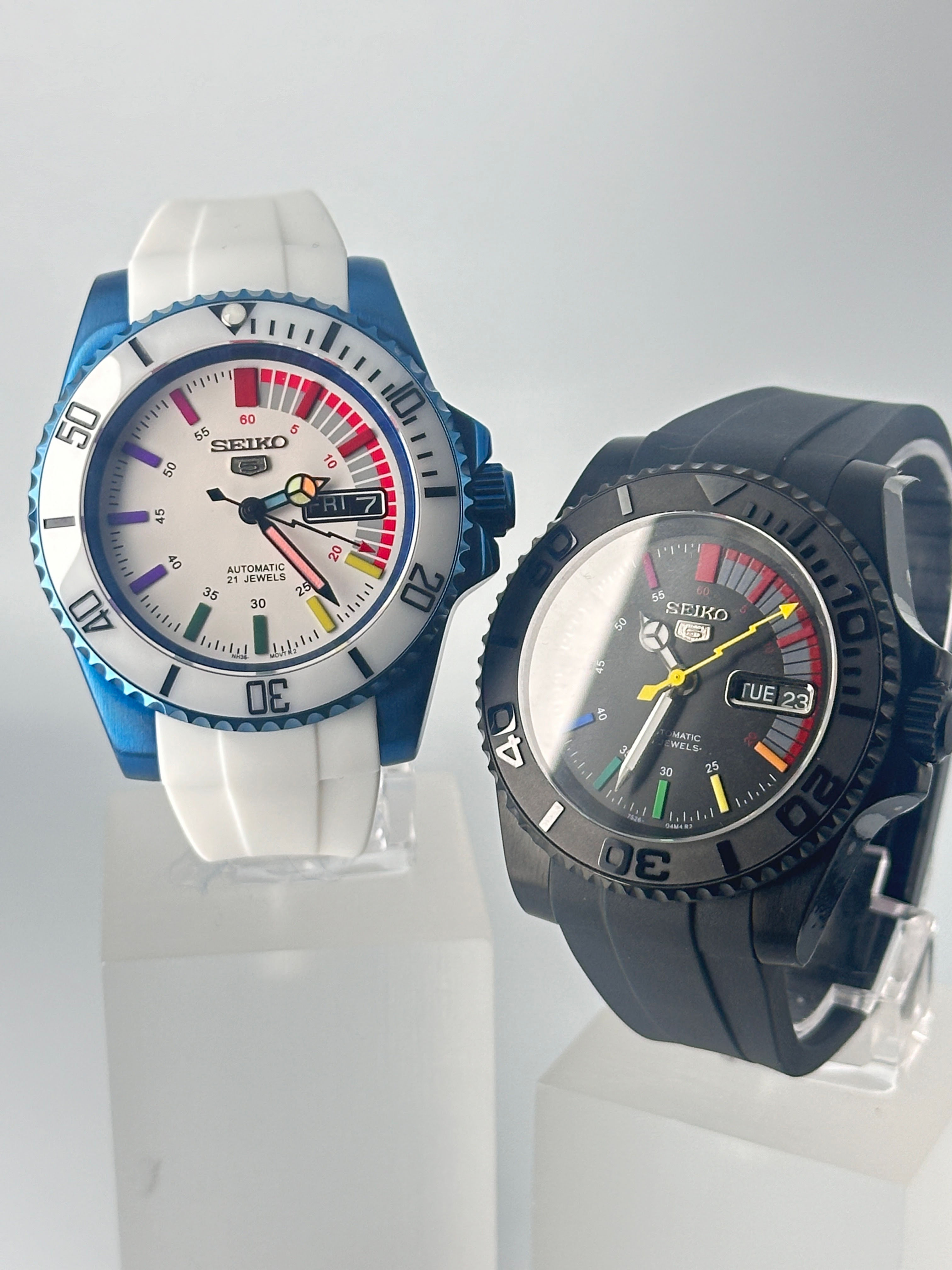CUSTOM SEIKO MOD WATCH GIFT SET - BLACK AND WHITE DIVERS SET