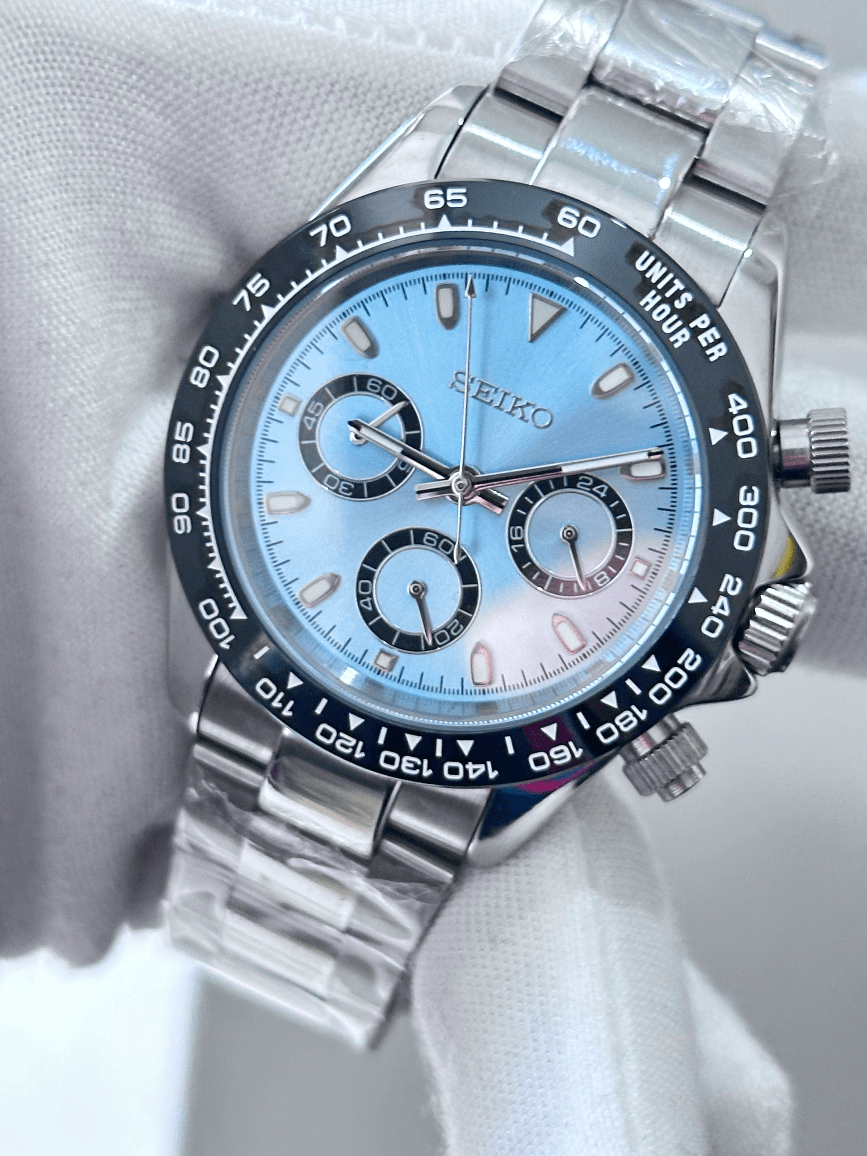 CUSTOM SEIKO MOD - BLUE CHRONOGRAPH WATCH - ICE BLUE
