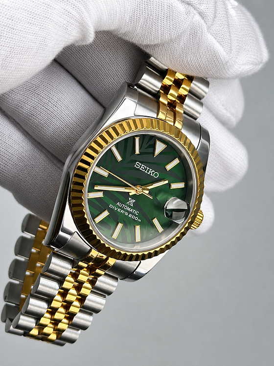 CUSTOM SEIKO MOD PALM TREE WATCH NH35 - GOLD GREEN PALM | ELITE