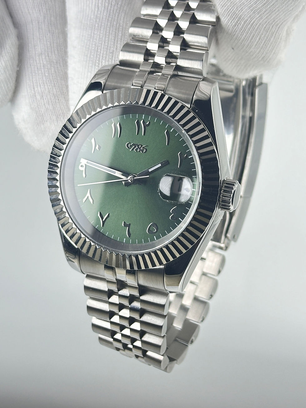 Thumbnail: 786 Automatic Arabic Dial Watch – Legacy Collection, Olive Green Sunburst