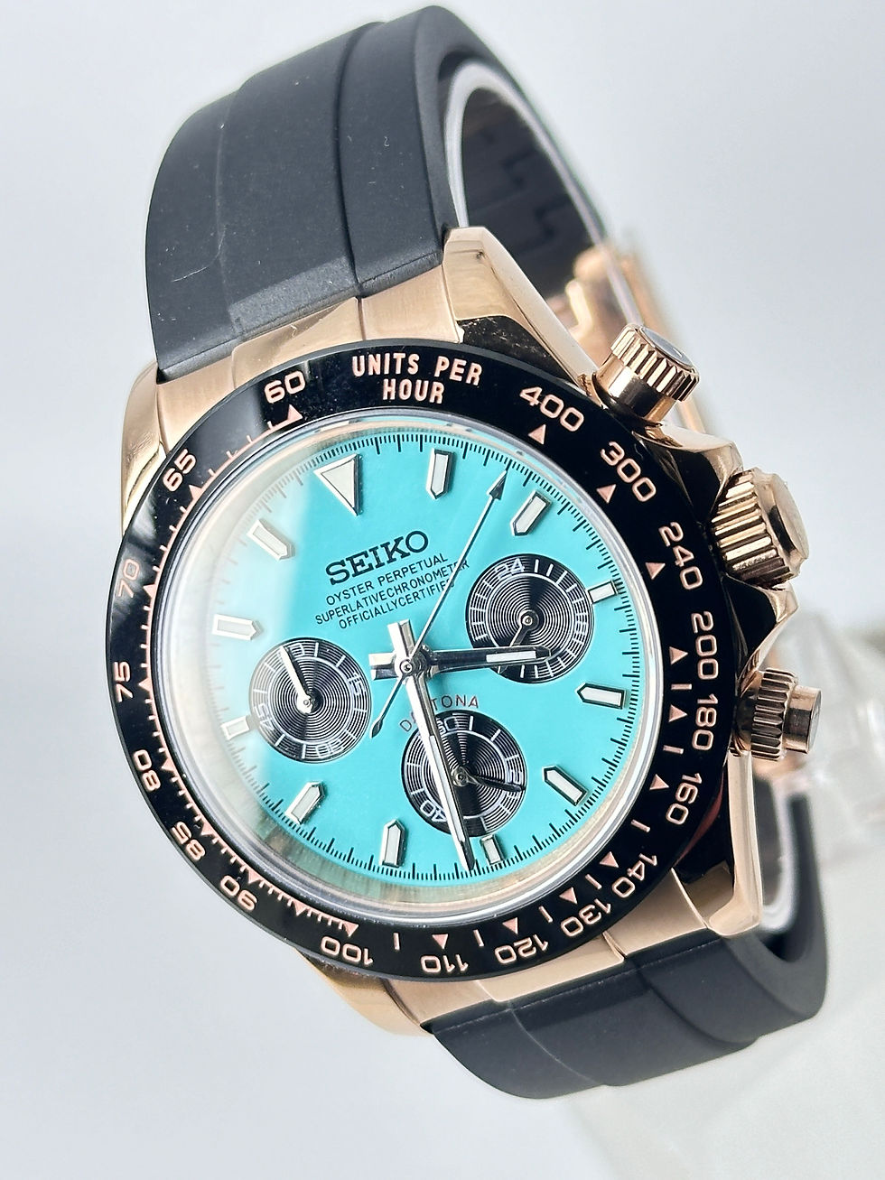 Thumbnail: SEIKO CUSTOM MOD - BLUE CHRONOGRAPH WATCH - ROSE AND BLUE
