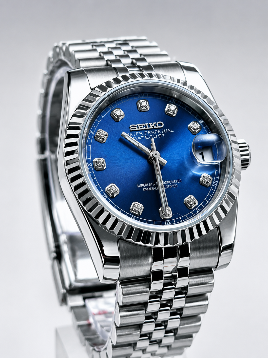 SEIKO MOD - CUSTOM DIAMOND WATCH - OCEAN BLUE