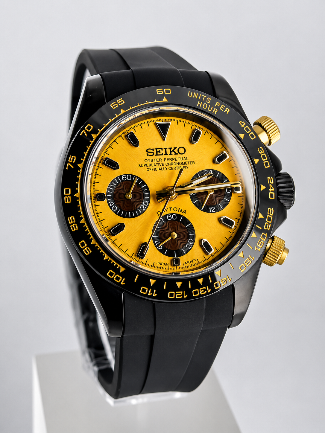CUSTOM SEIKO MOD - YELLOW CHRONOGRAPH WATCH - LUNAR YELLOW