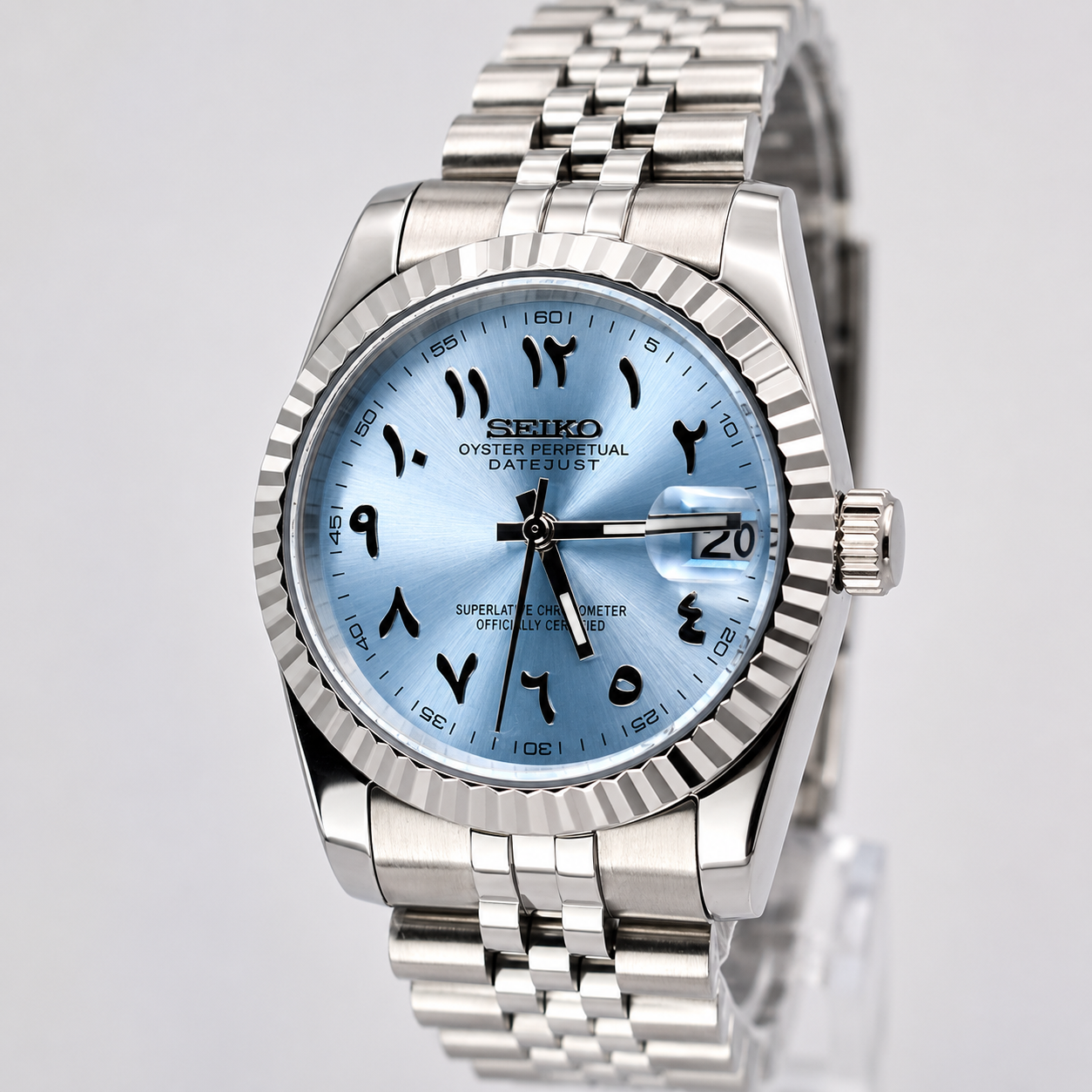 SEIKO MOD - CUSTOM ARABIC DATE WATCH - ICE BLUE