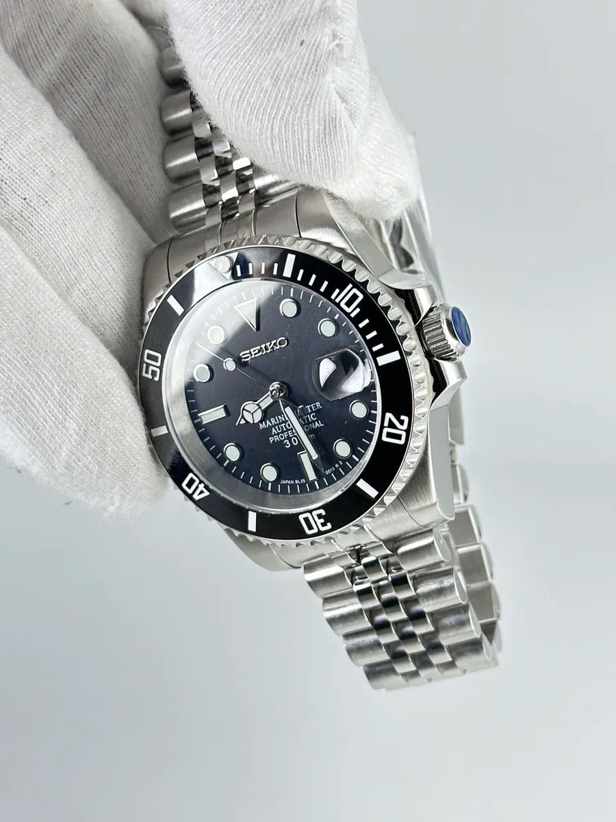 SEIKO MOD - CUSTOM GMT BLACK WATCH - BLACK STEEL