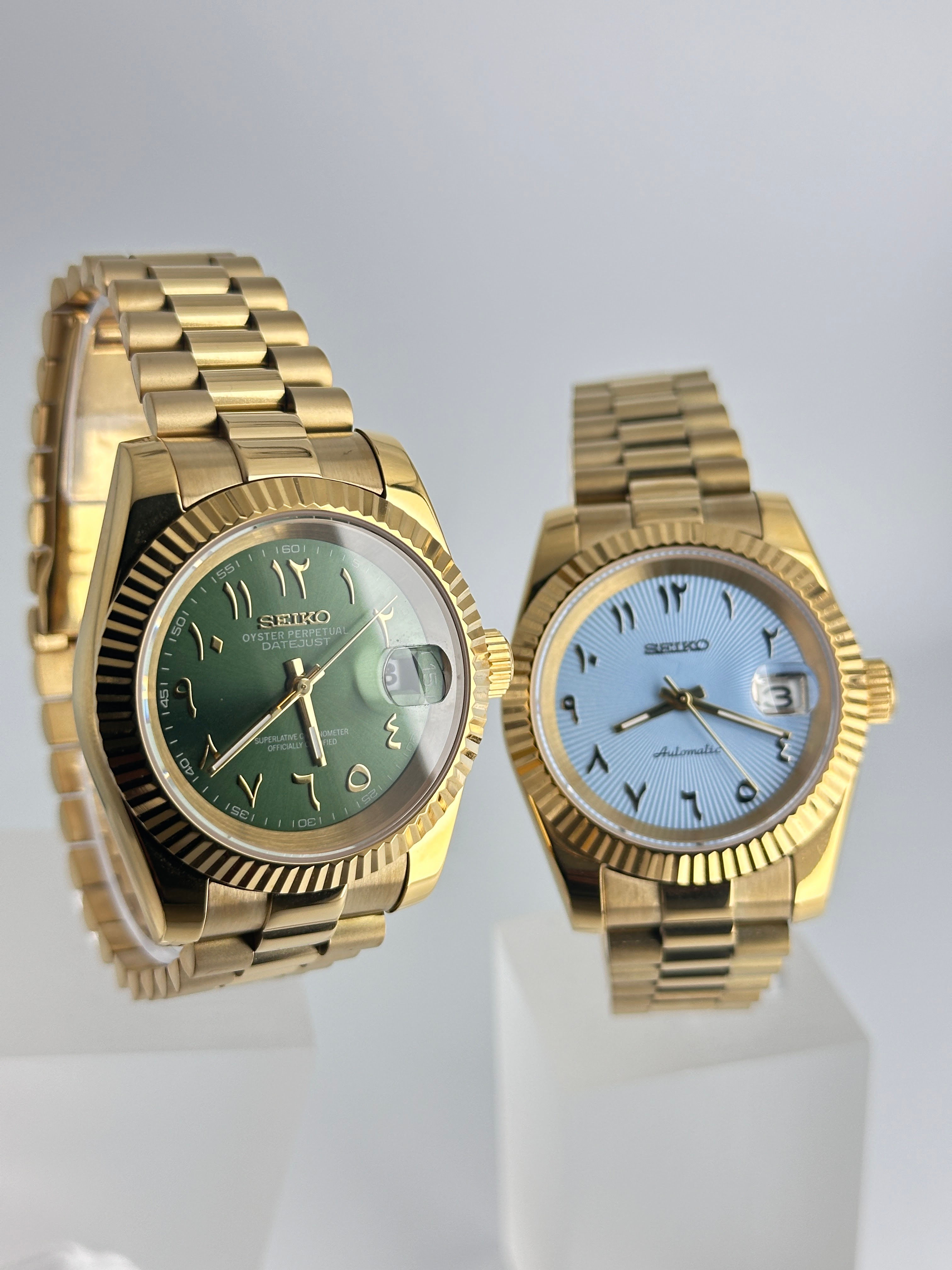 THE GOLDEN ARABIC SET! CUSTOM SEIKO WATCHES - ARABIC OLIVE GREEN AND BLUE