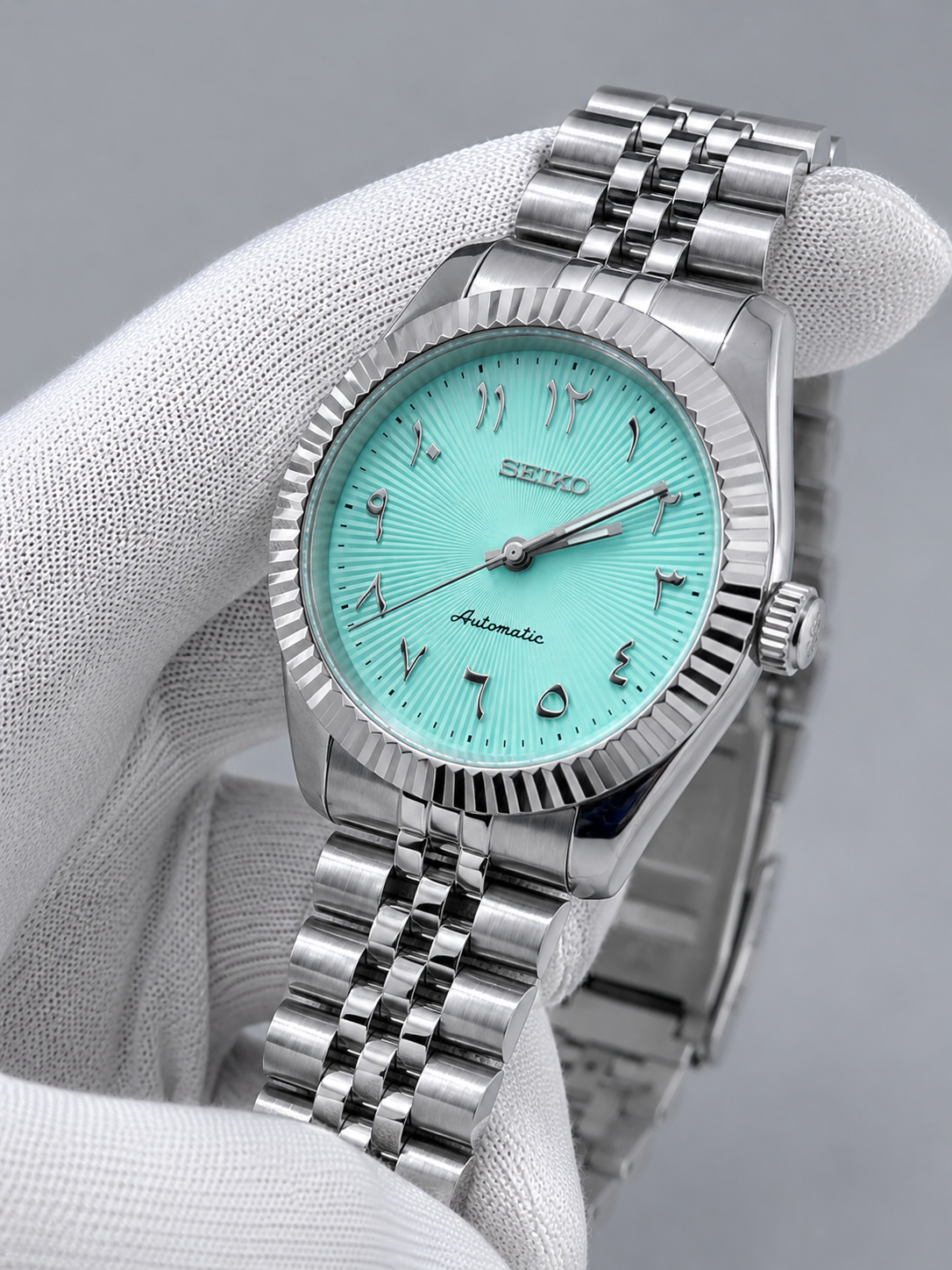 SEIKO MOD - CUSTOM ARABIC DATE WATCH - TURQUOISE BLUE
