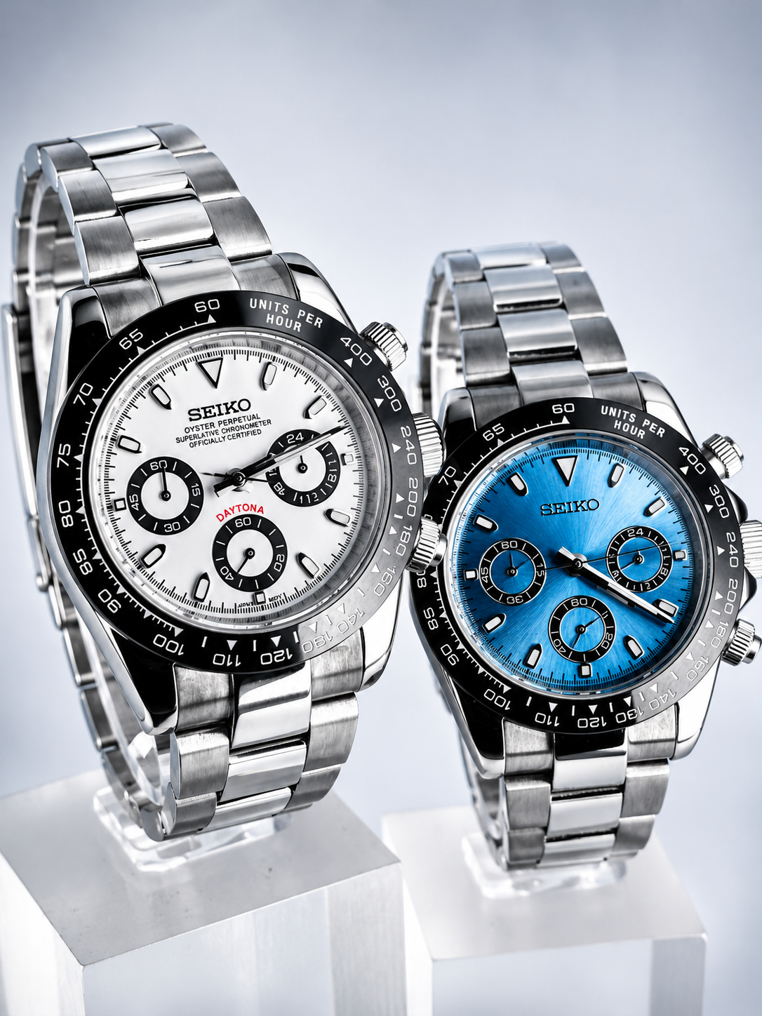 DUAL CHRONOGRAPH GIFT SET! CUSTOM SEIKO WATCHES NH35 - PANDA AND ICE BLUE