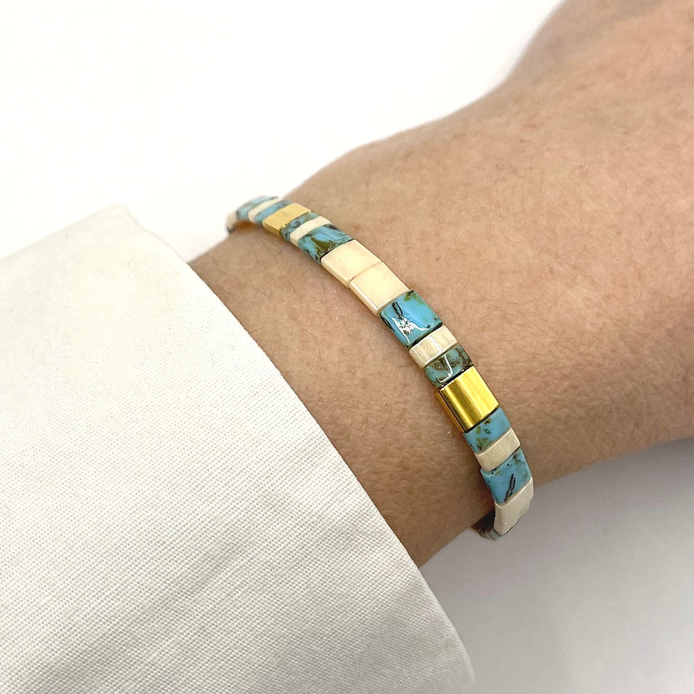 Bracelet perles rectangulaires Miyuki Tila / doré turquoise