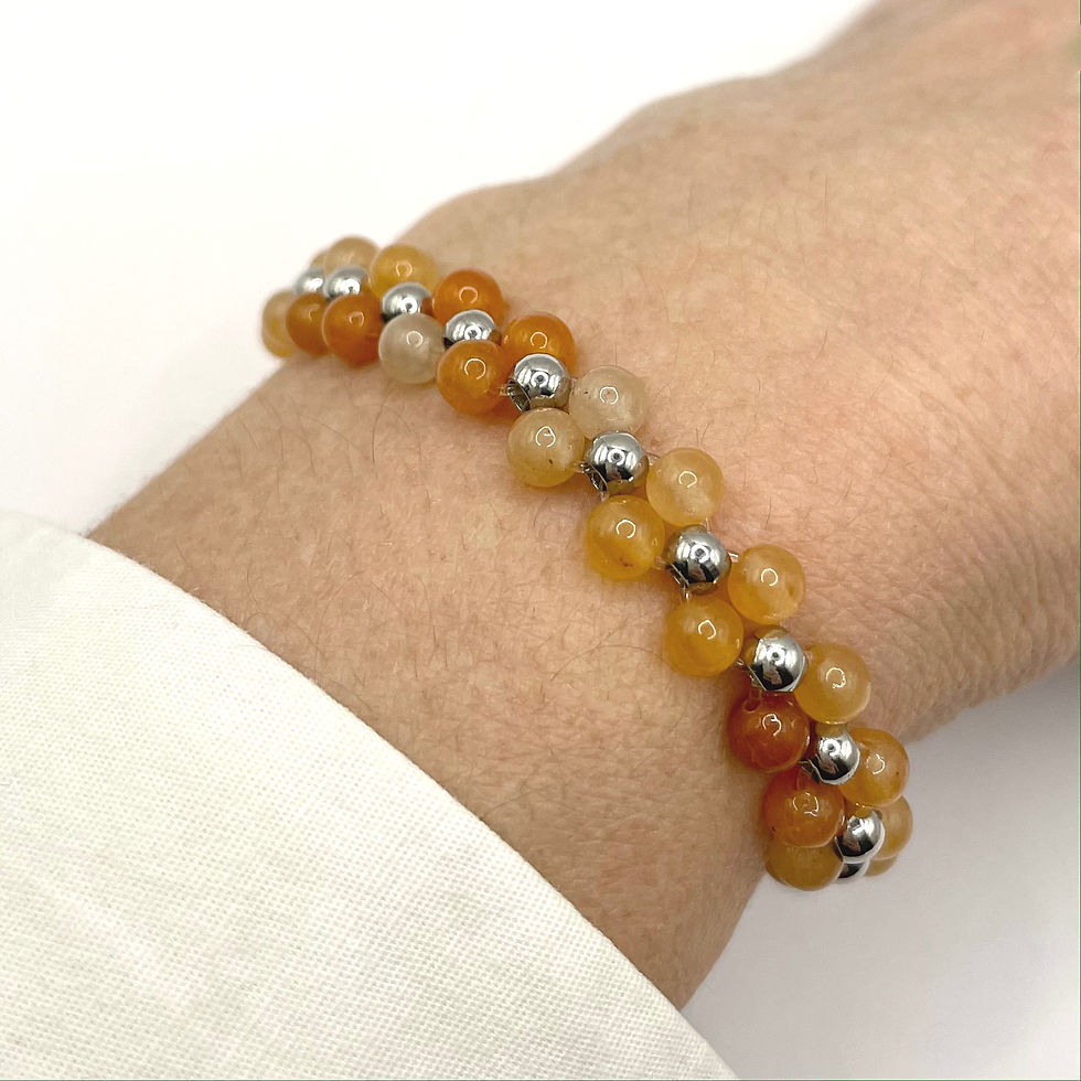 Bracelet double rang argenté quartz orangé