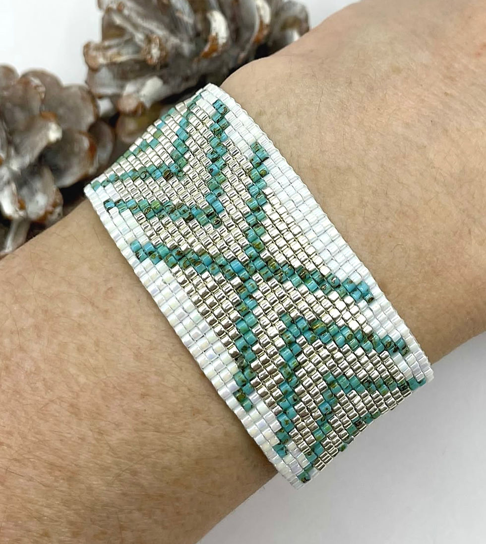 Bracelet tissé miyuki turquoise, blanc, argenté