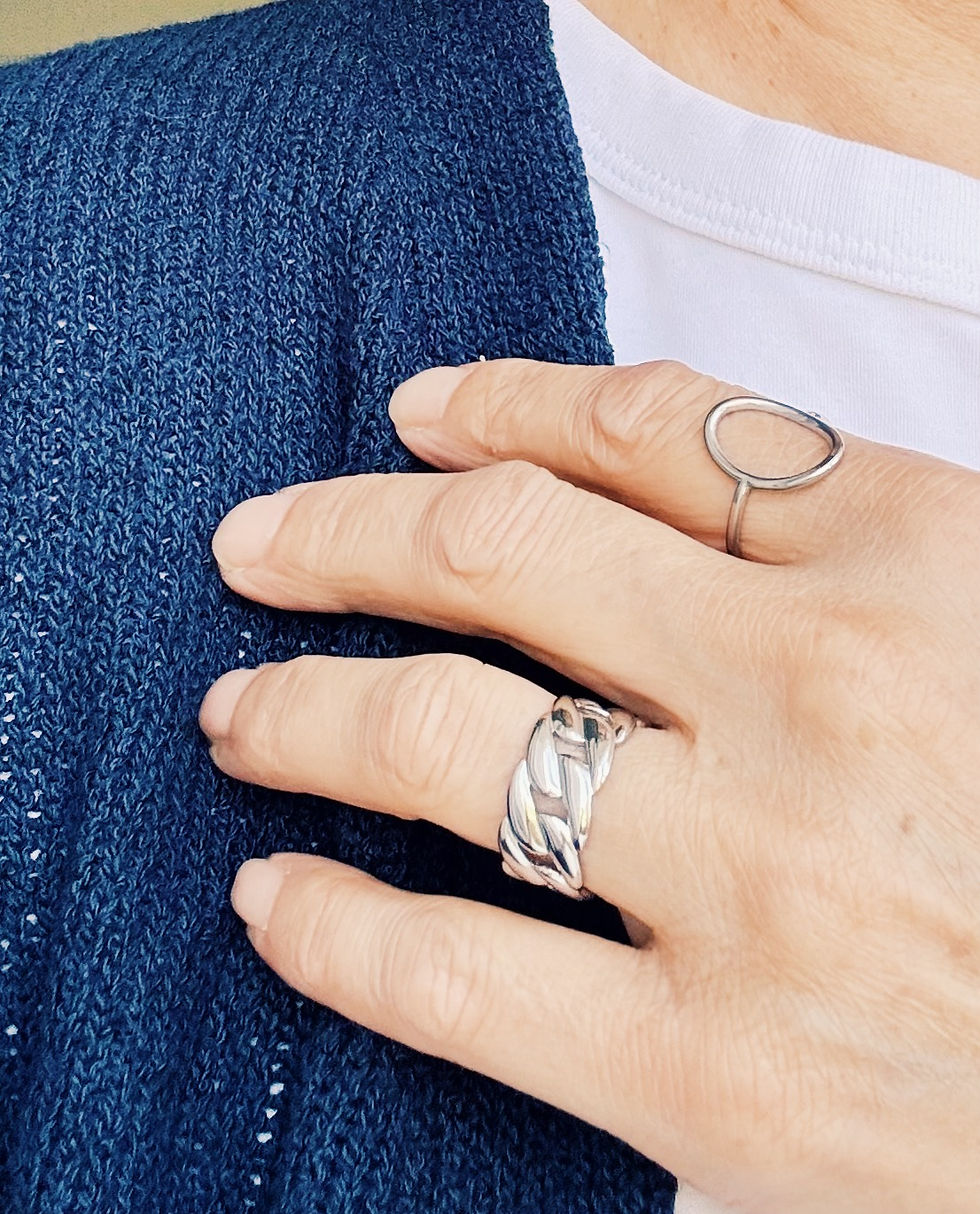 Miniature : Bague largeur 1 cm en acier inoxydable argenté