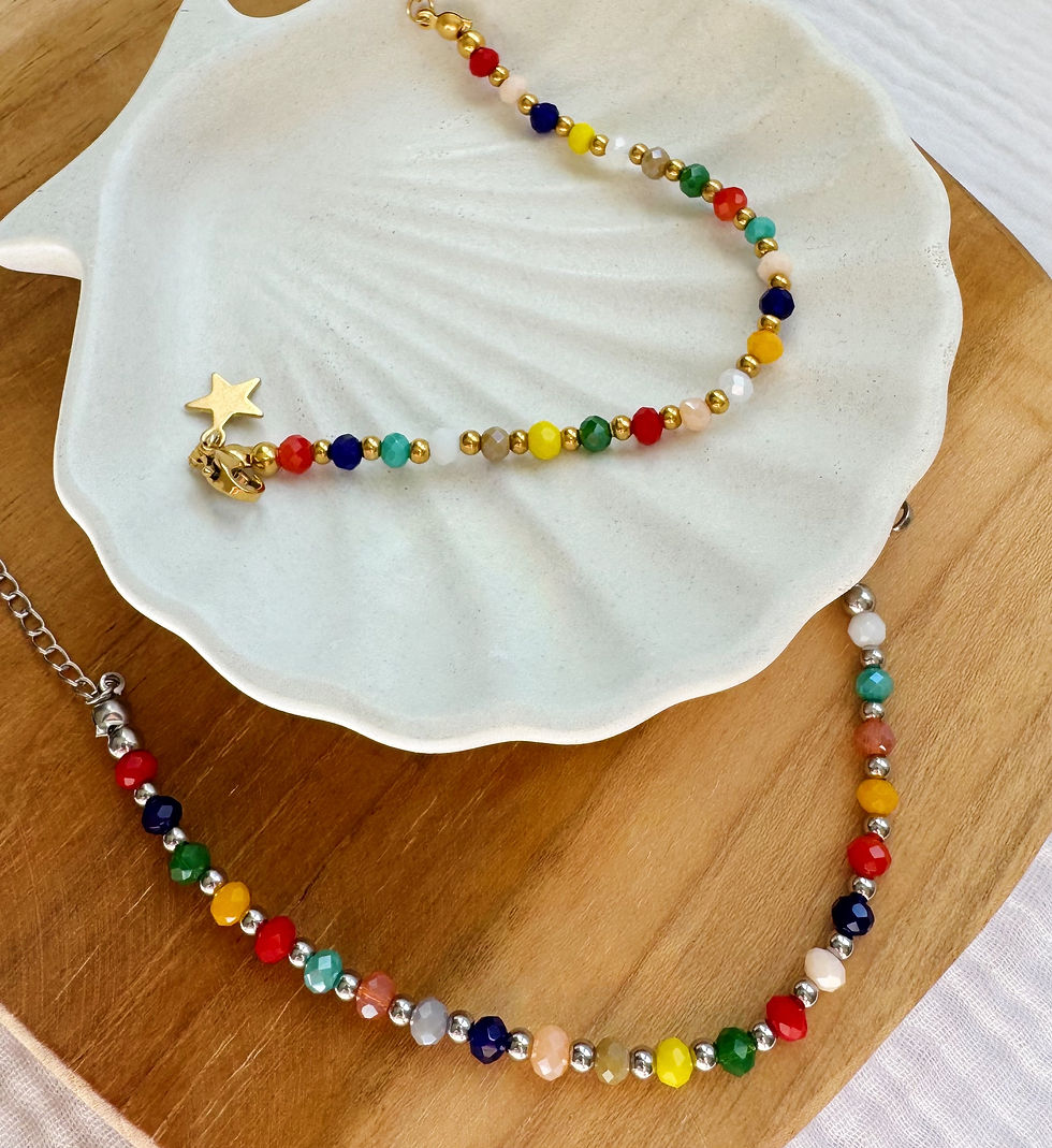 Miniature : Bracelet perles acier inox et perles facettées multicolores