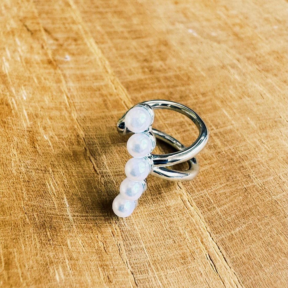 Miniature : Anneau d'oreille acier inox avec petites perles couleur nacrée