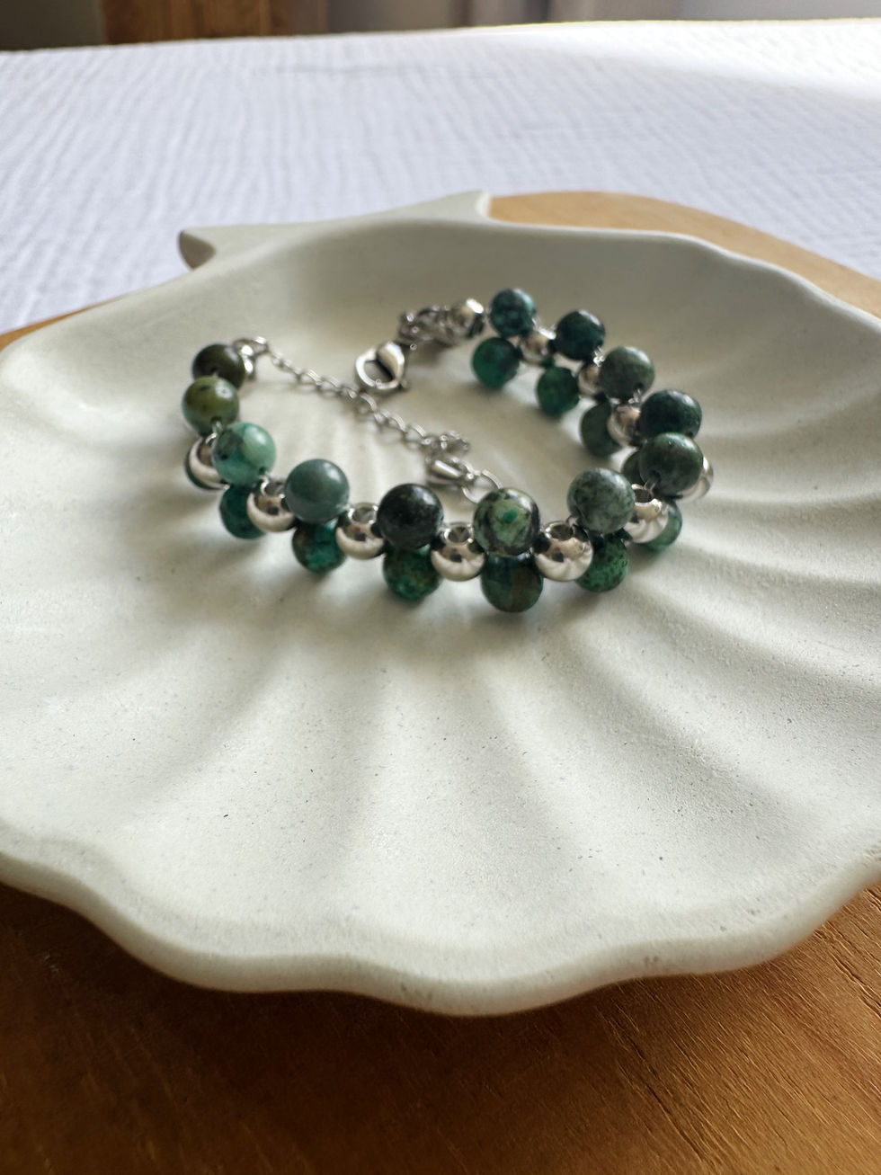 Miniature : Bracelet double rangs en perles de pierres naturelles et en acier inoxydable