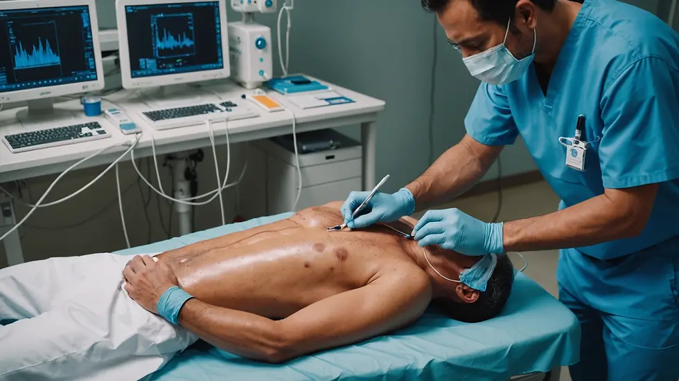 High angle view of dialysis treatment being administered to a patient