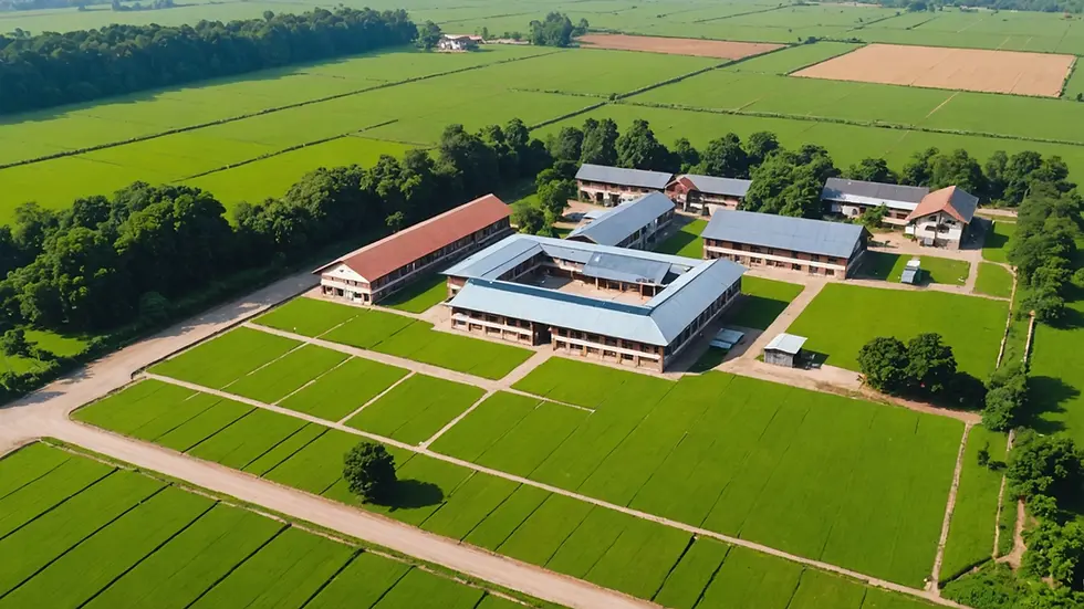 High angle view of a rural school with basic infrastructure