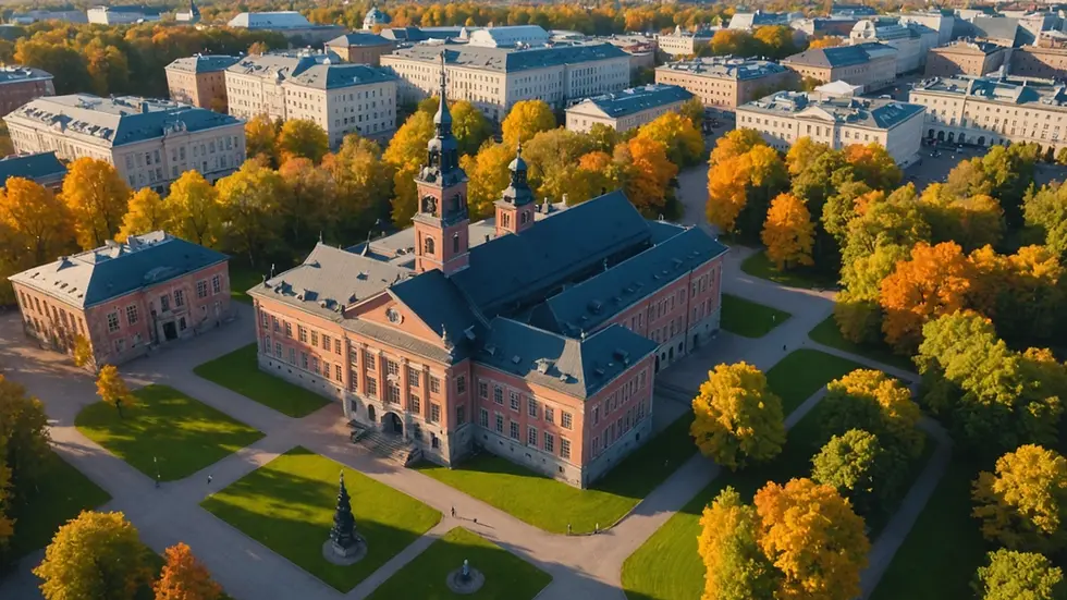 High angle view of a historic Finnish university campus