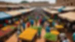 Wide angle view of a vibrant marketplace in an African city