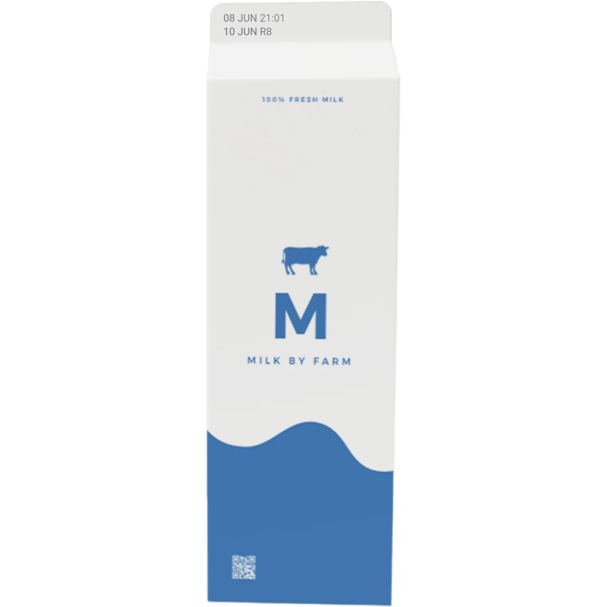 Emballage blanc et bleu portant un marquage près du bord supérieur