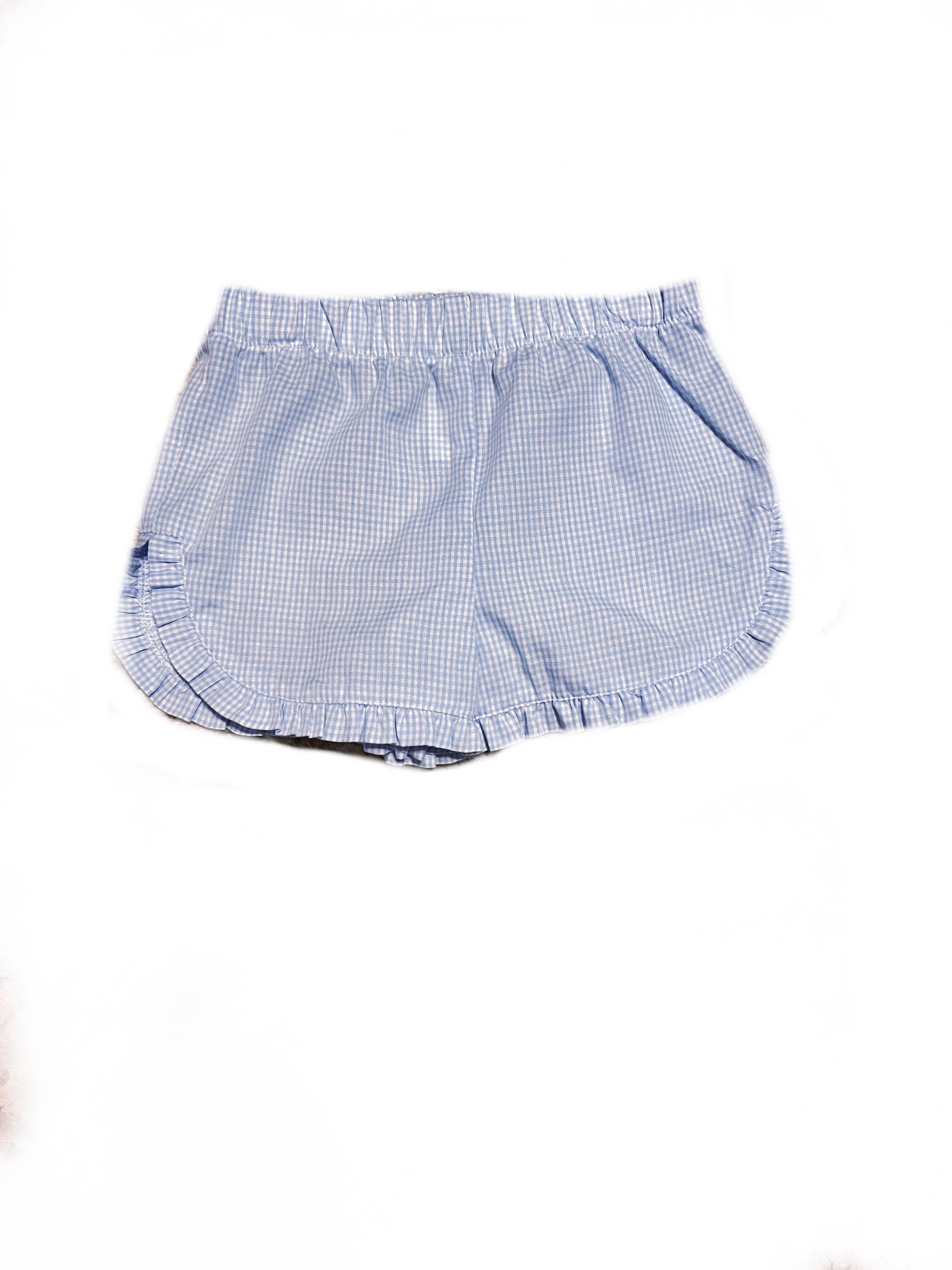 Girls Light Blue Gingham Ruffle Short