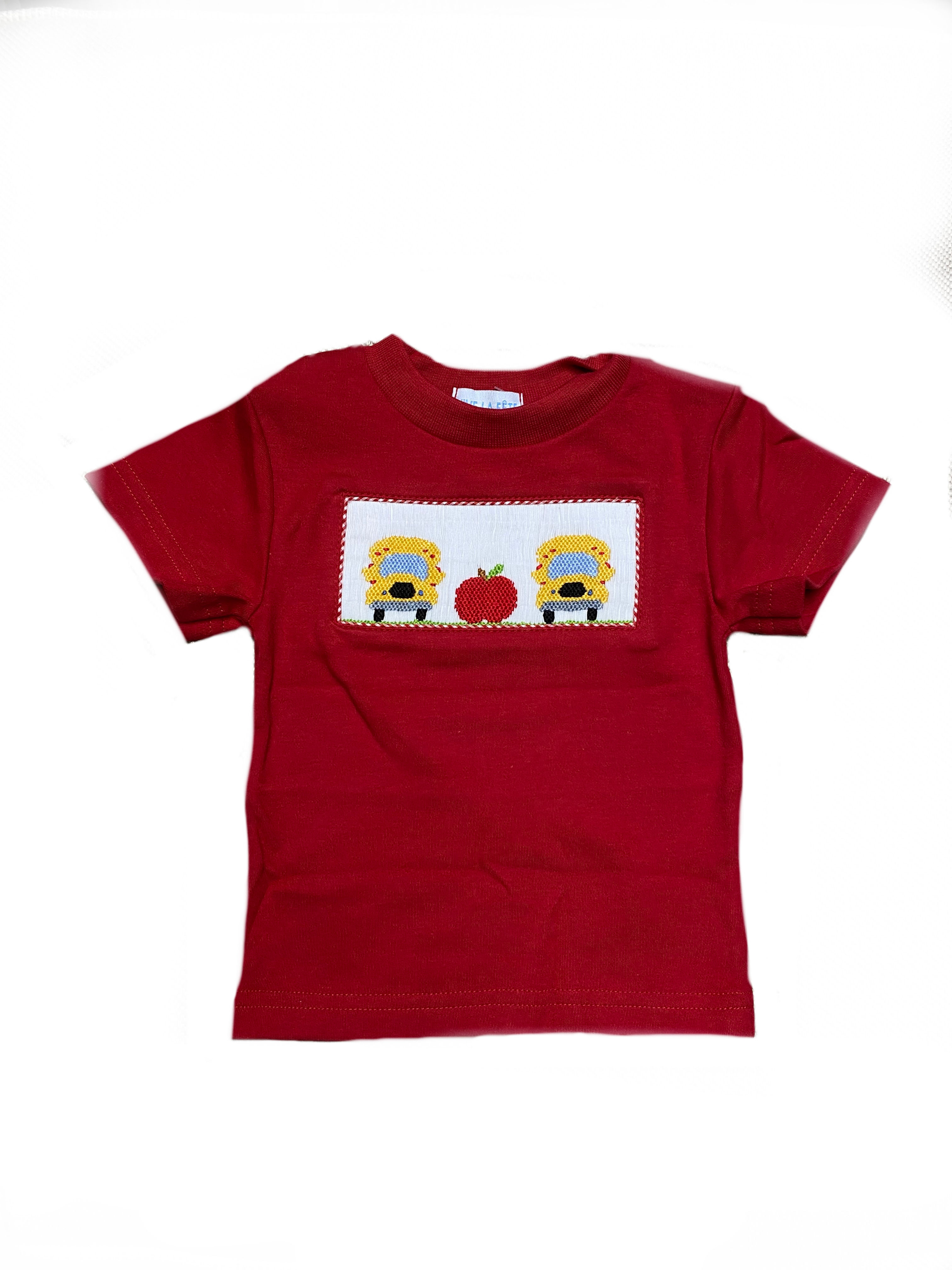 Boys Red School Bus Knit Front View