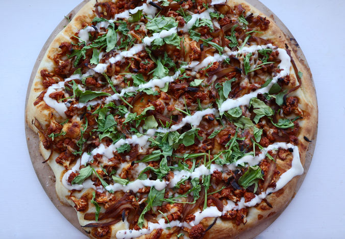 BBQ Cauliflower, Caramelized Onion & Arugula Pizza