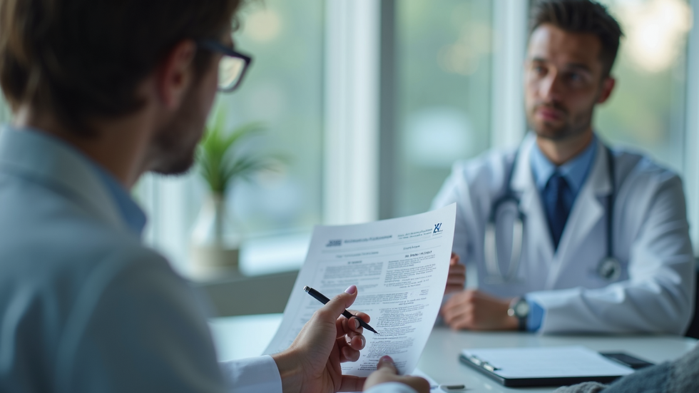 Close-up view of a doctor explaining medical results to a patient