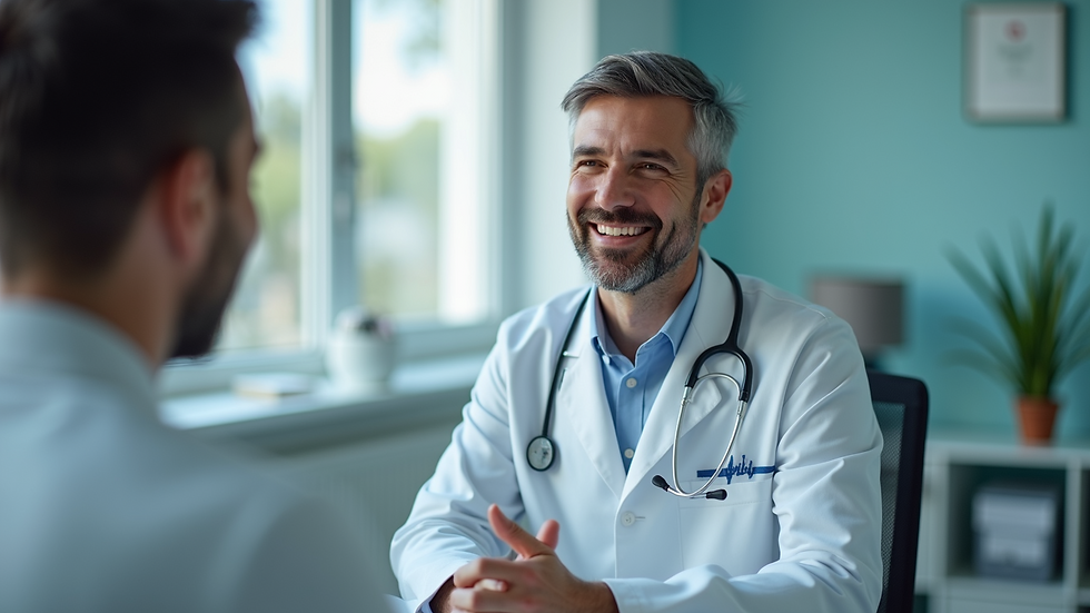 Vista de un médico en una consulta virtual con un paciente