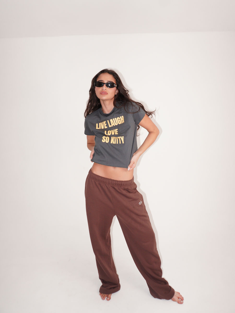 Miniatura: Baby Tee Live Laugh Love So Kitty Cinza