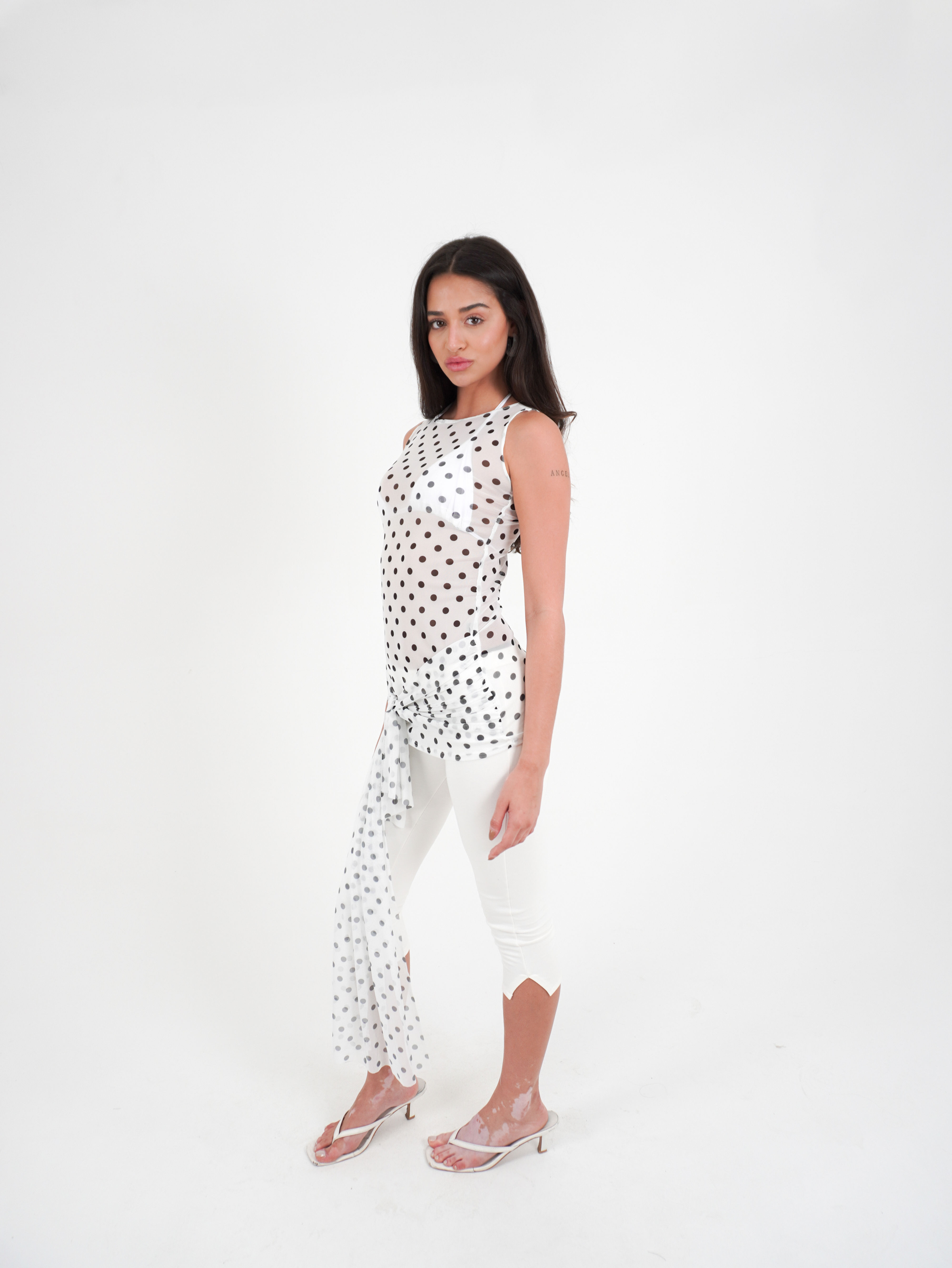 Front Knot Tule Shirt - White