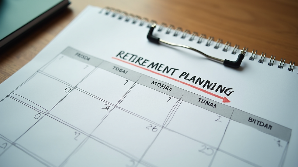 High angle view of a calendar marked with retirement planning dates