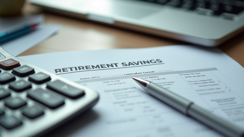 Close-up of a calculator and retirement savings documents on a desk