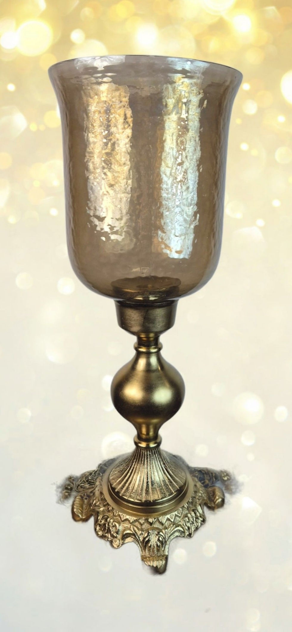 Miniatura: Kielich na świecę – szklany klosz, elegancka złota metalowa podstawa