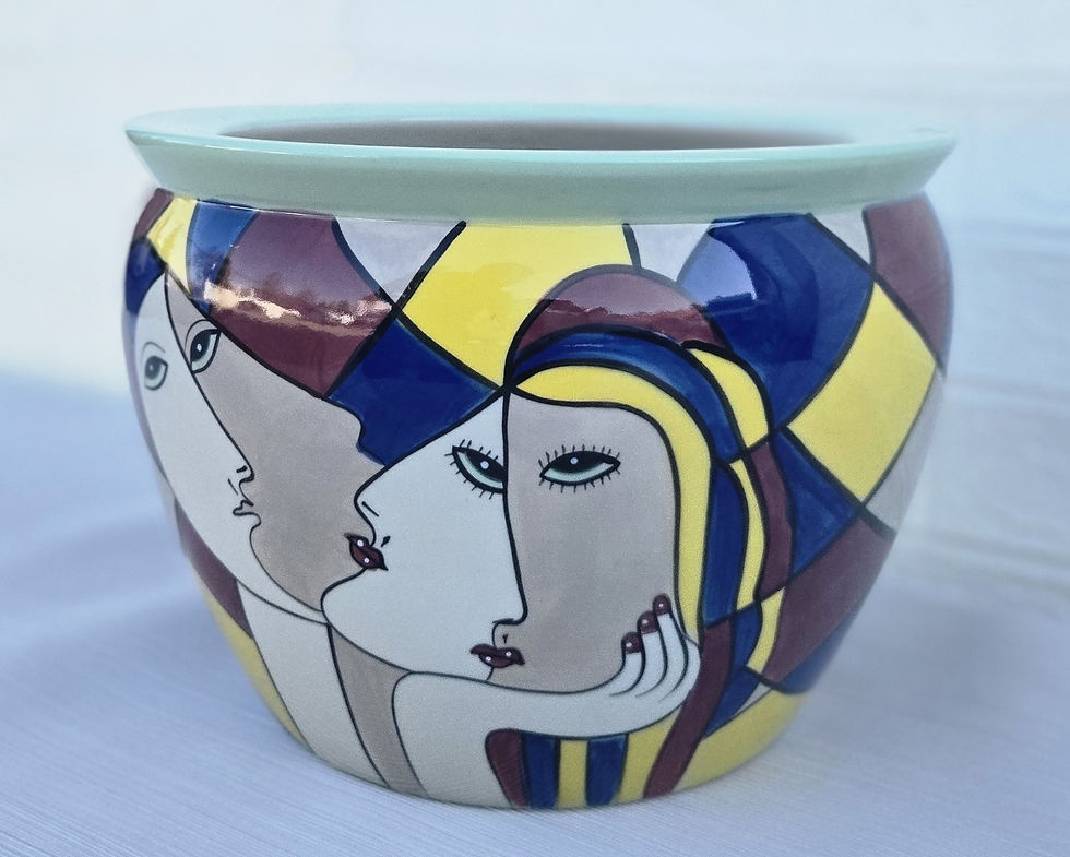 Miniatura: Artystyczna donica ceramiczna z motywem twarzy - Picasso styl