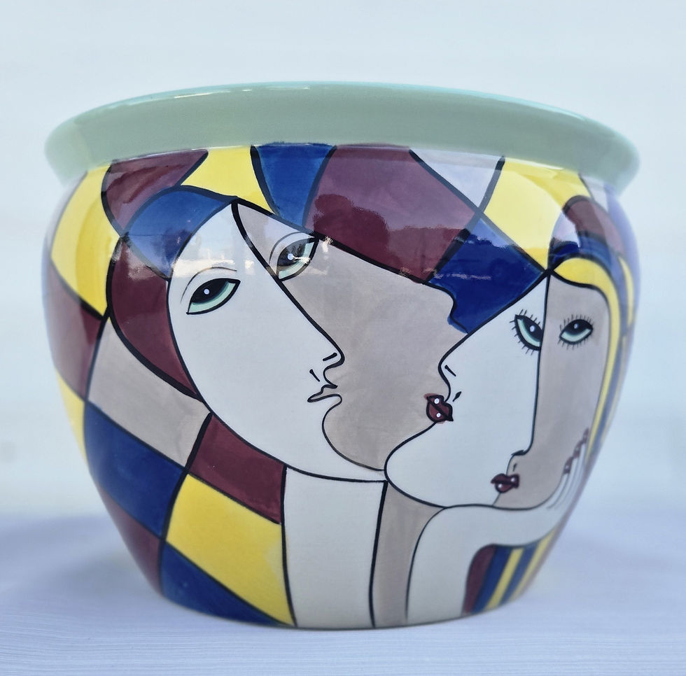 Miniatura: Artystyczna donica ceramiczna z motywem twarzy - Picasso styl