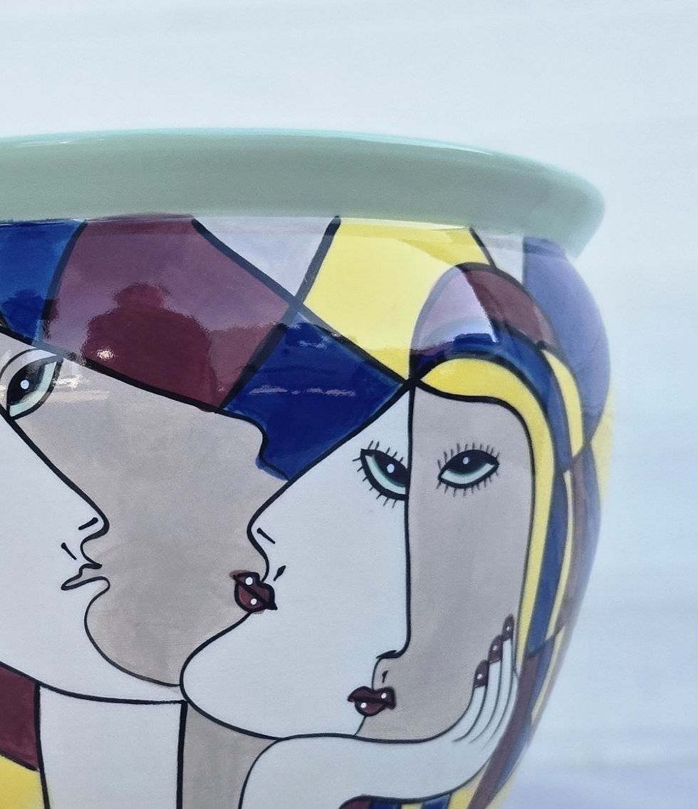 Miniatura: Artystyczna donica ceramiczna z motywem twarzy - Picasso styl