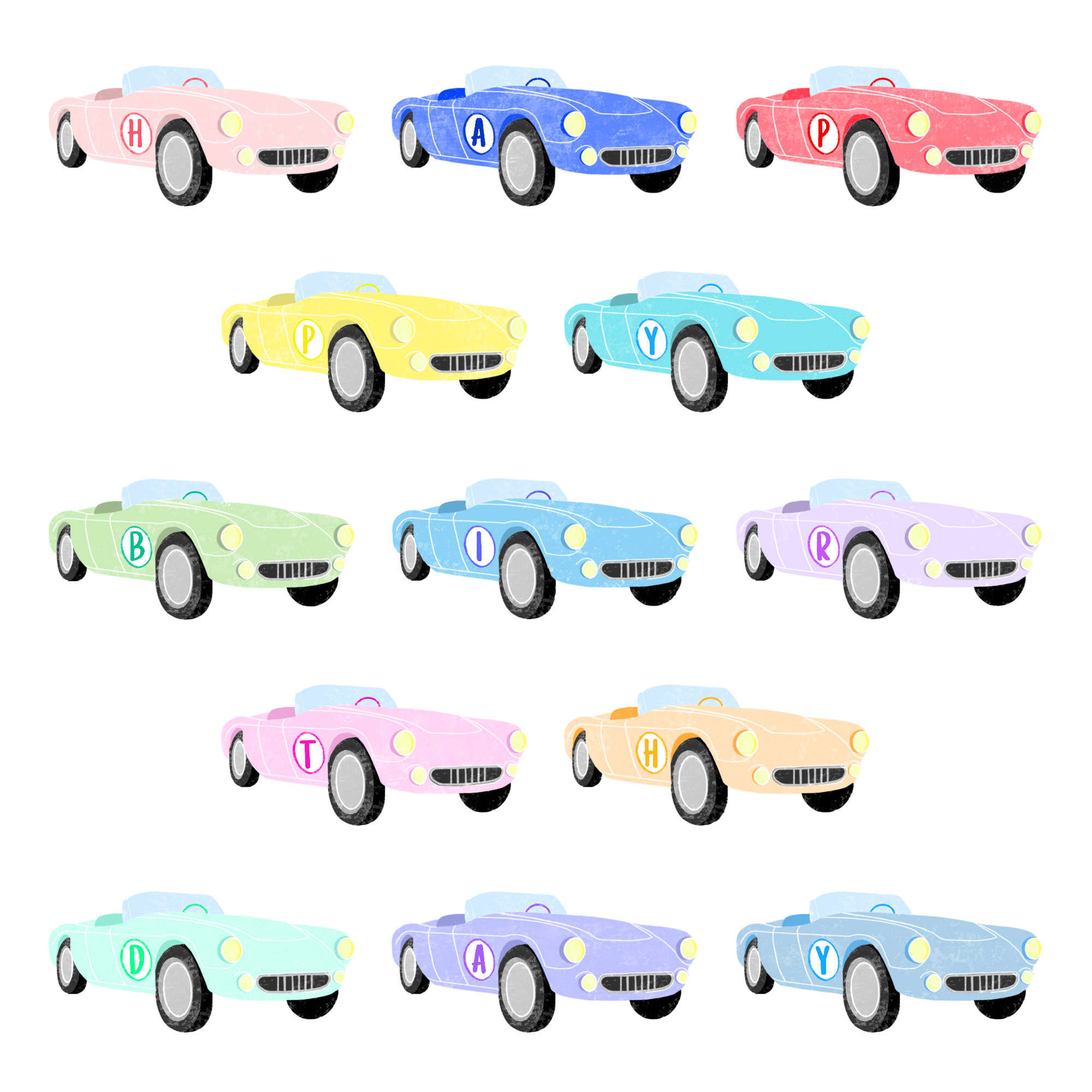 ‘Birthday Cars’ Greetings Card