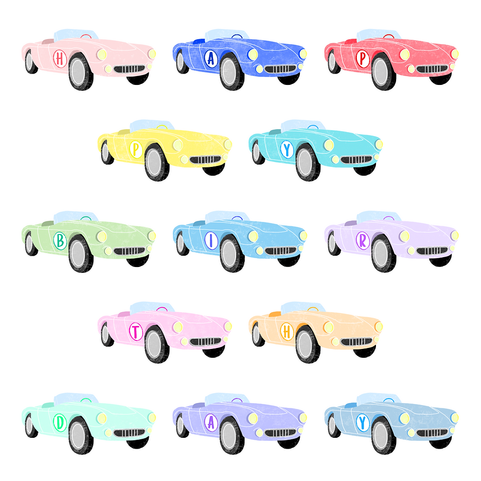 ‘Birthday Cars’ Greetings Card