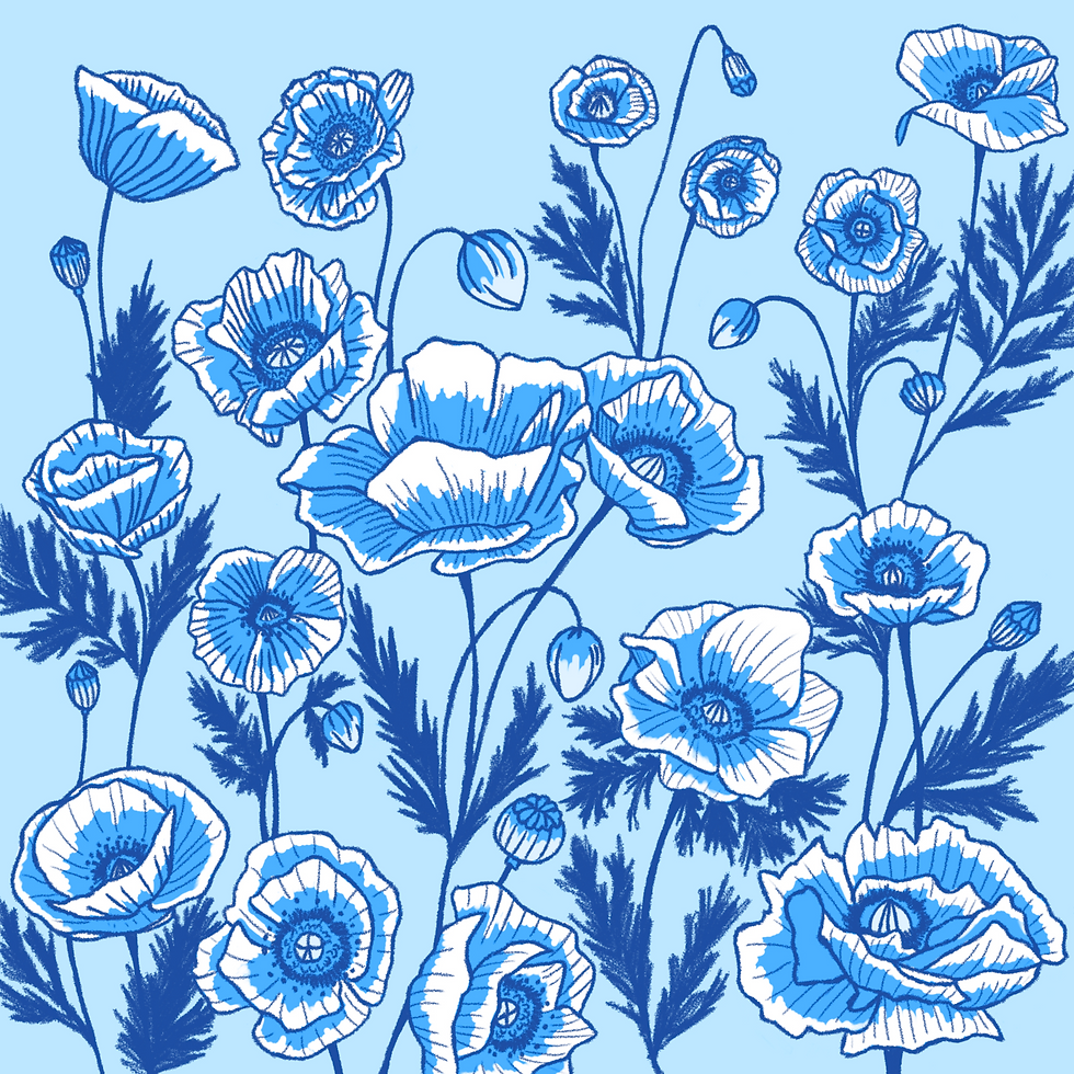 Blue Poppies Card for any occasion. Unique Irish greetings cards by Kerry artist Hannah Sayers of Sayers Studio.