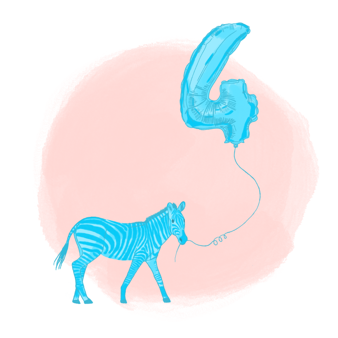 4th Birthday Zebra Greetings Card