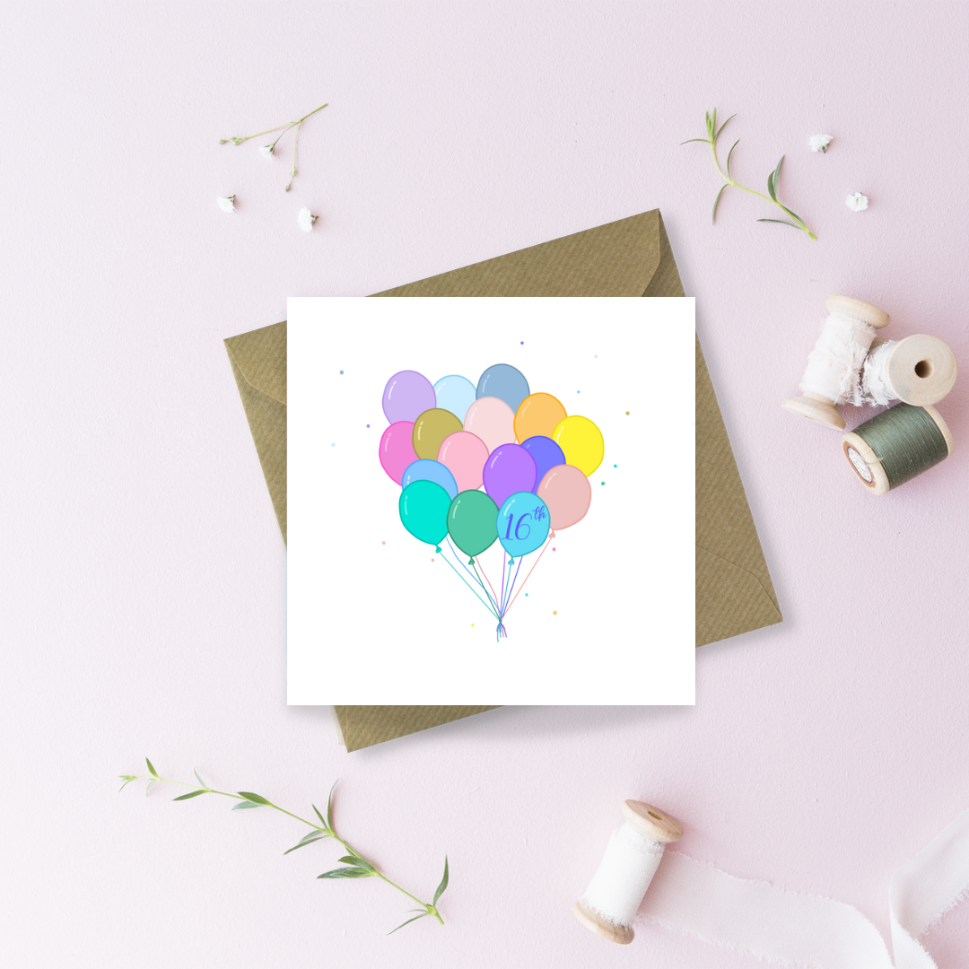 16th Birthday Balloons Greetings Card