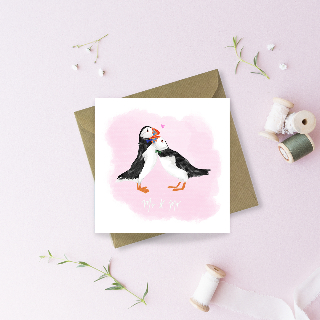 Mr & Mr Puffins Greetings Card