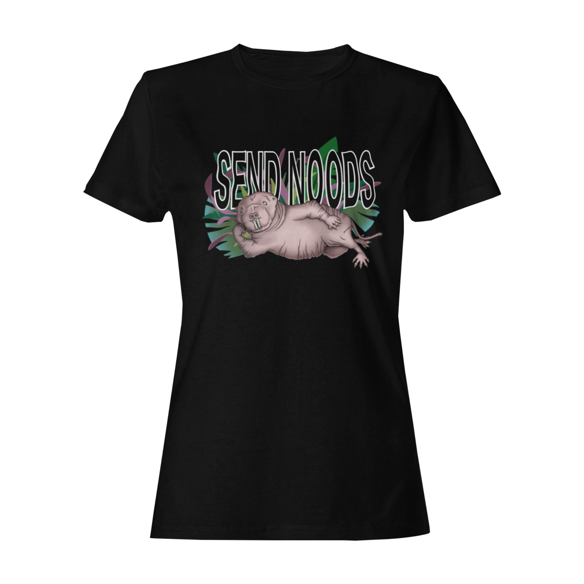 Naked mole rat posing with text Send Noods, graphic tee