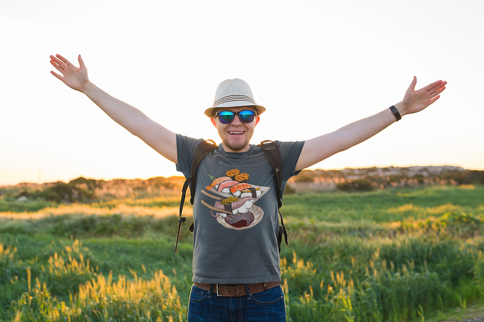 Thumbnail: Man wearing armadillo sushi unisex graphic tee