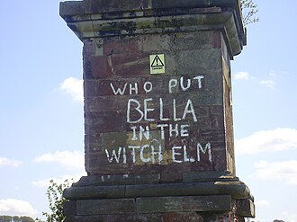Modern graffiti, photographed in 2006, on the Wychbury Obelisk